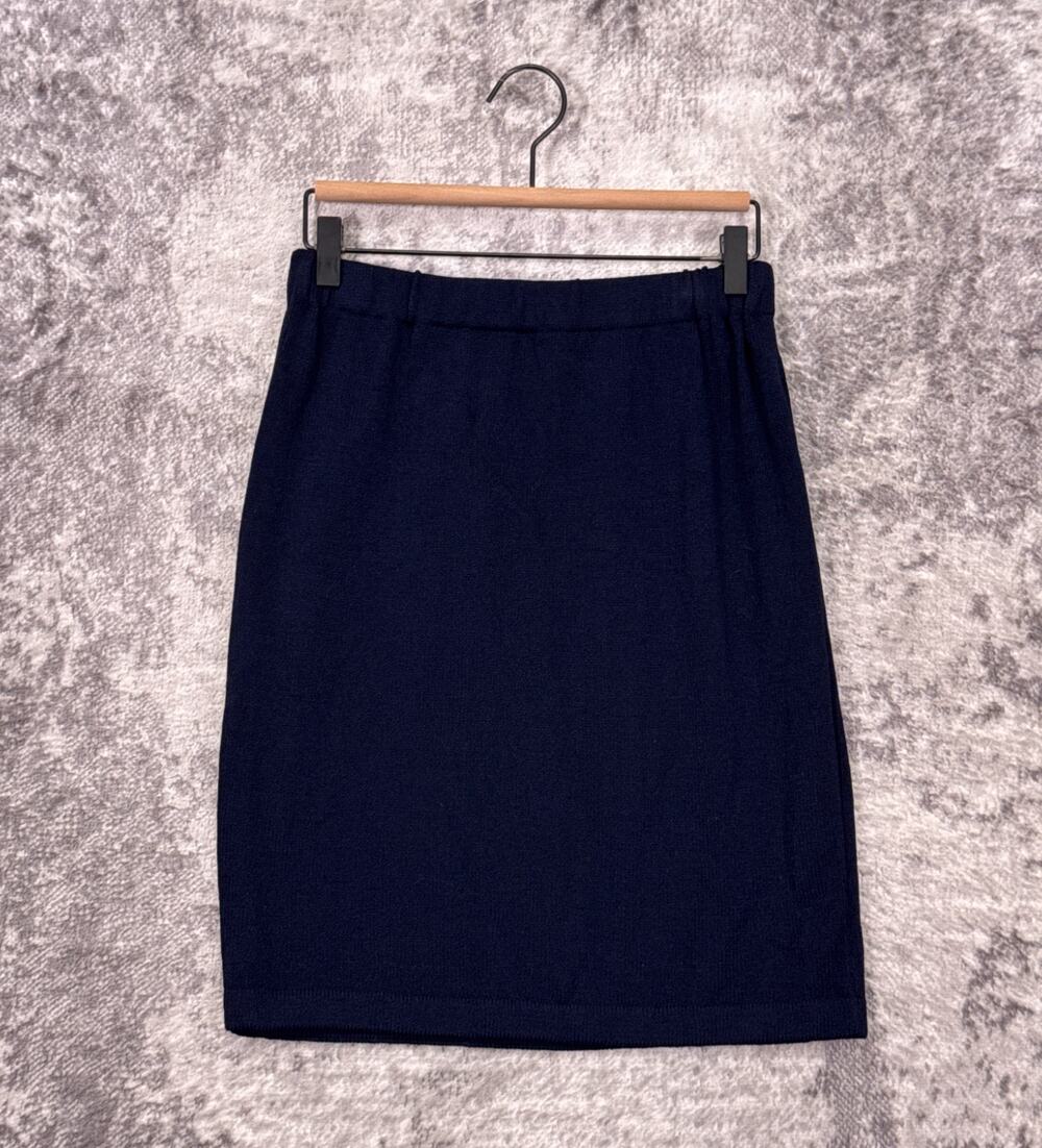 St John Basics Santana Knit Skirt 8 Womens Navy Blue Pencil